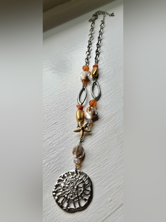Chico's Jewelry - Chico's Silver and Gold Coastal Pendant Necklace with Amber Accents